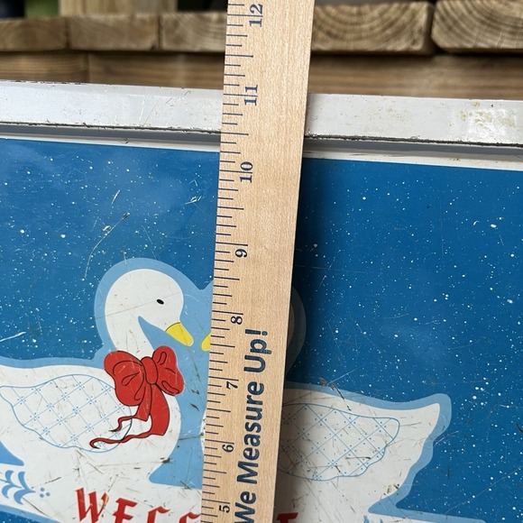 Vintage Blue Granite Duck Goose Welcome Tin Trays Cottagecore Set Of 2 - Picture 5 of 7